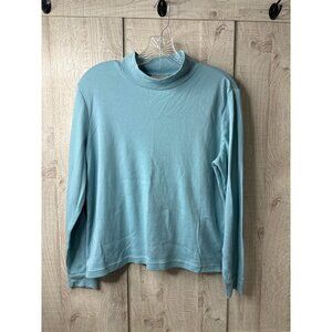 Baxter & Wells Petite Light Teal Blue Mock Neck Long Sleeve Top Large PL